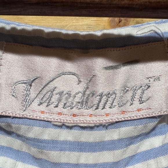 Cottage Core Womens Dress Pink‎ Blue Striped Midi Zipper Pockets Searsucker OS - Picture 4 of 8